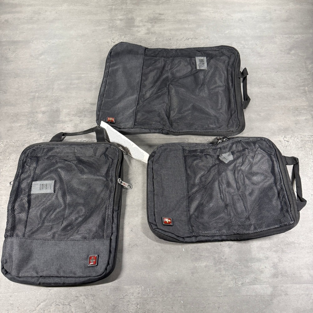 SwissGear Packing Cubes Unisex OS 3-Piece Set Black Mesh Travel Organizer NEW